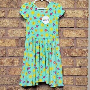 Dot Dot Smile Teal Dress with Smiley, Sun Floral Print SIZE 3/4